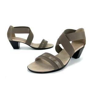 Munro American Heel Sandal Sz 11.5 Gray Patent Leather Crisscross Elastic Straps